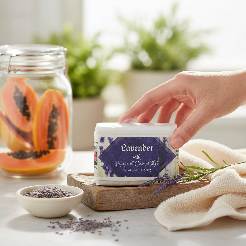 Lavender Papaya Organic Vegan Bar Soap – Gentle Creamy  Body Cleanser