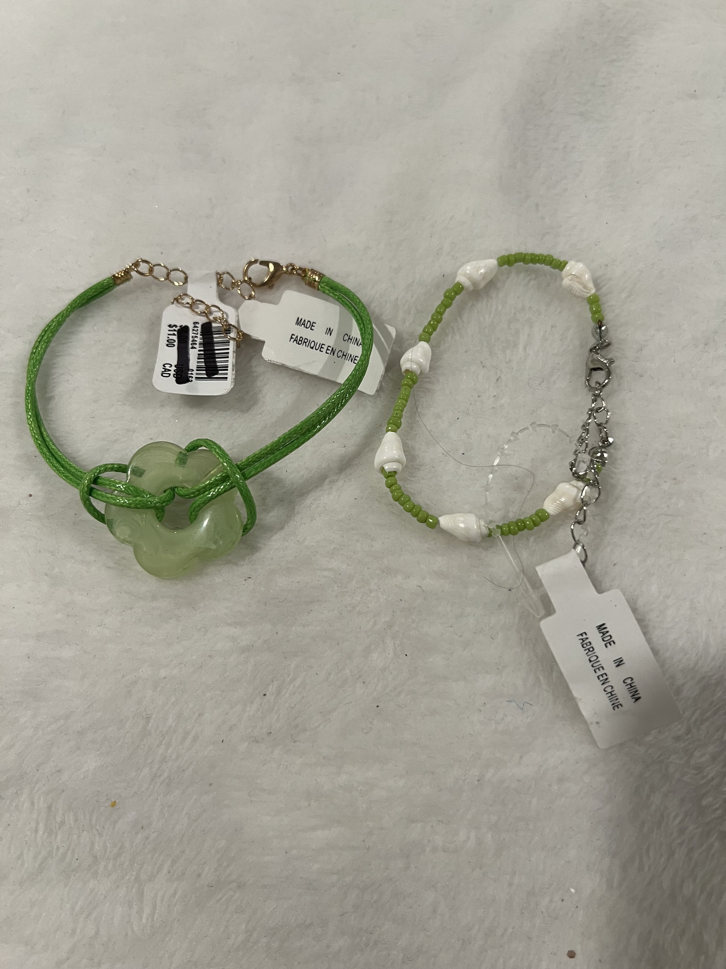 Green and White Beaded Bracelets