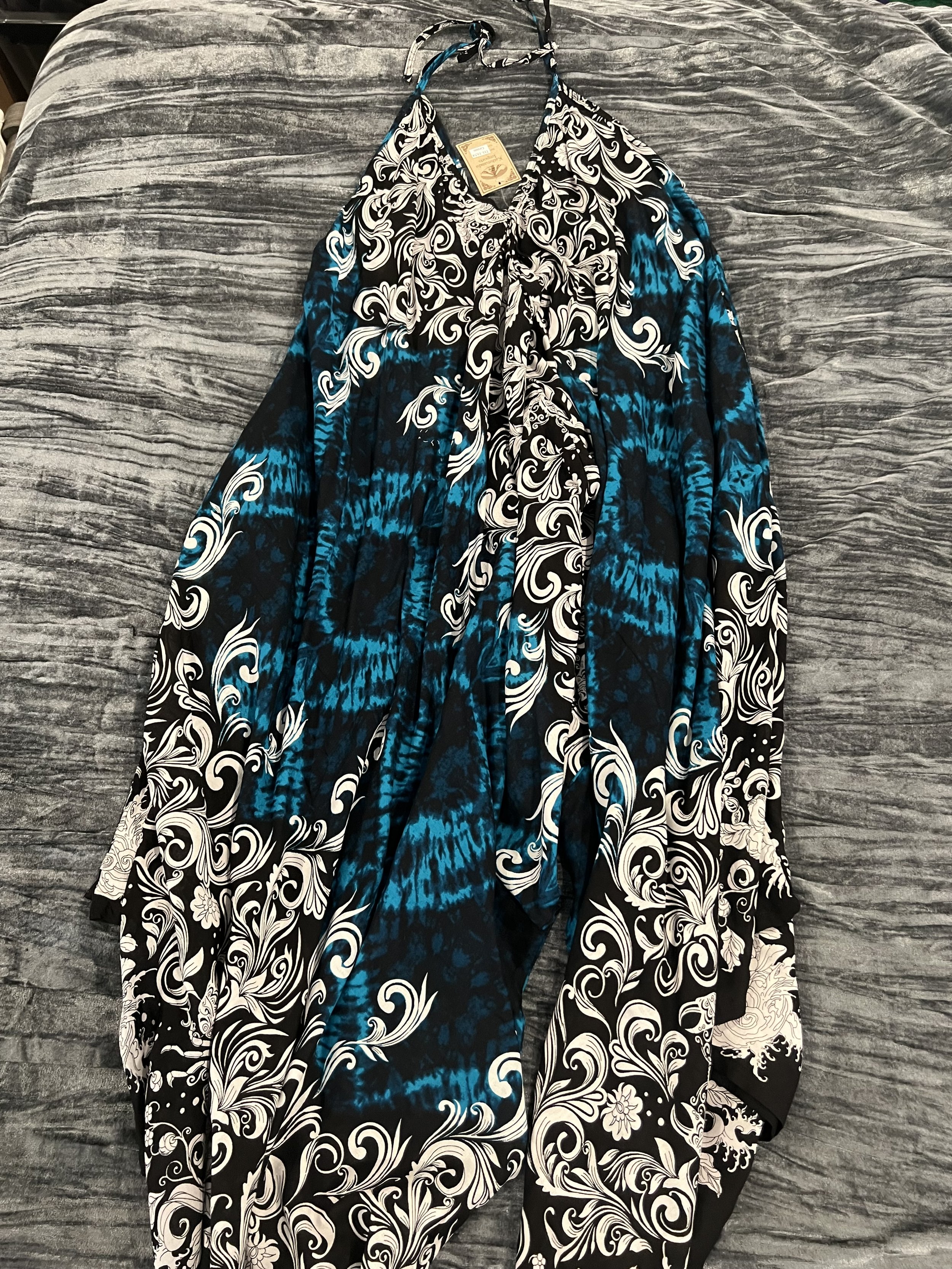 Kathmandu Blue and Black Patterned Harem Jumpsuit One size fits all S-XL By Kathmandu