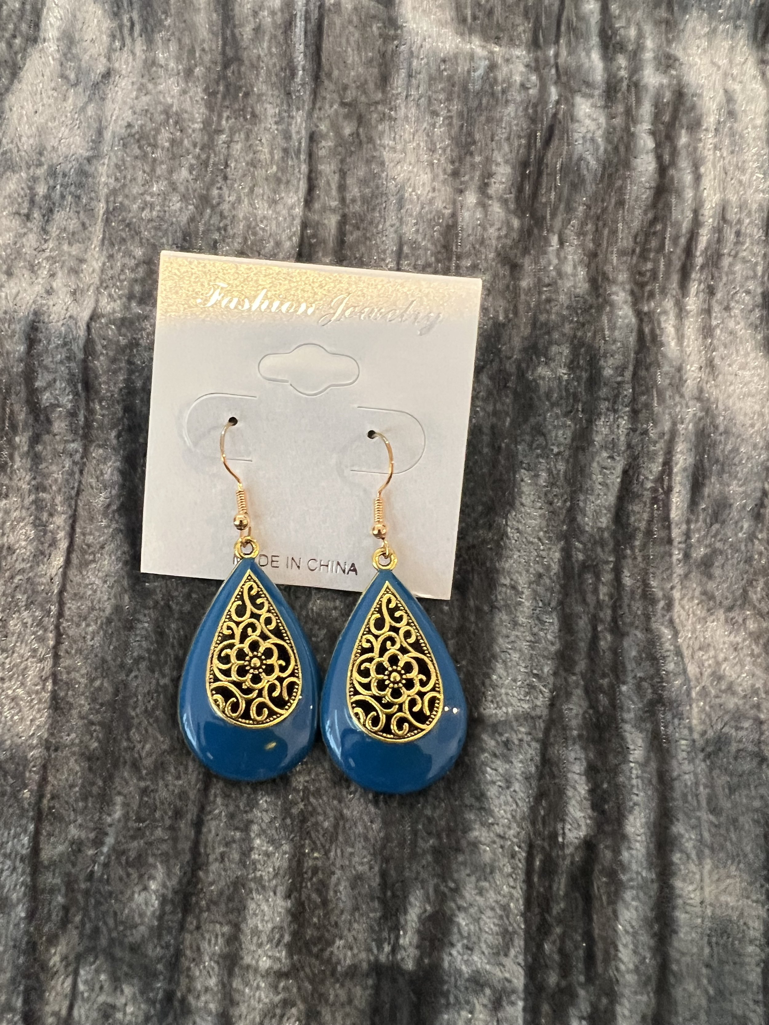 Blue and Gold Teardrop Earrings