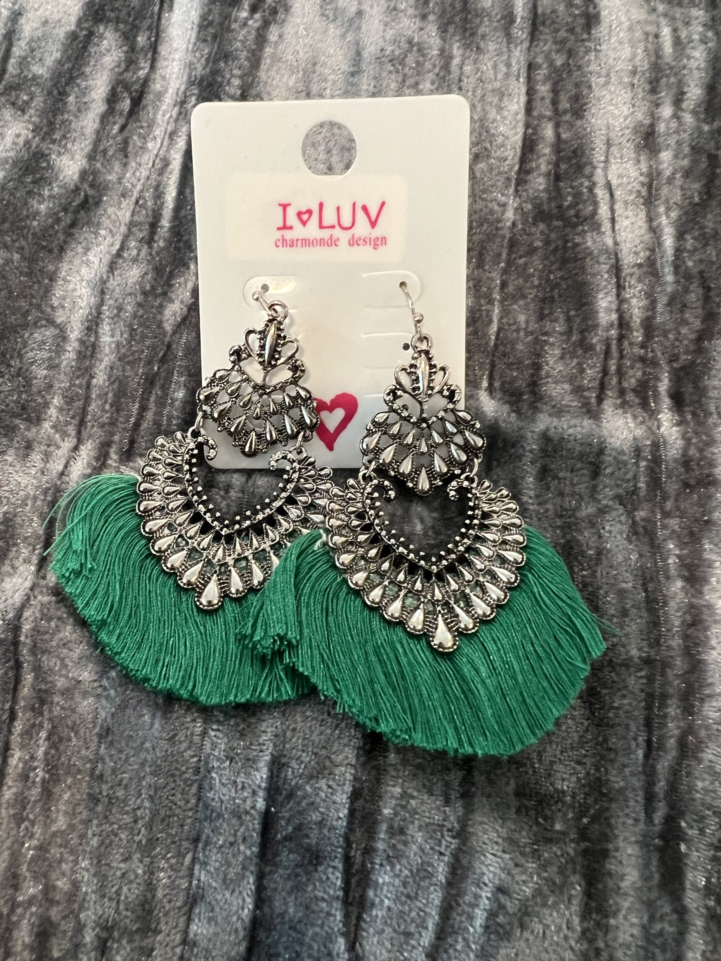 Green and Silver Boho Earrings