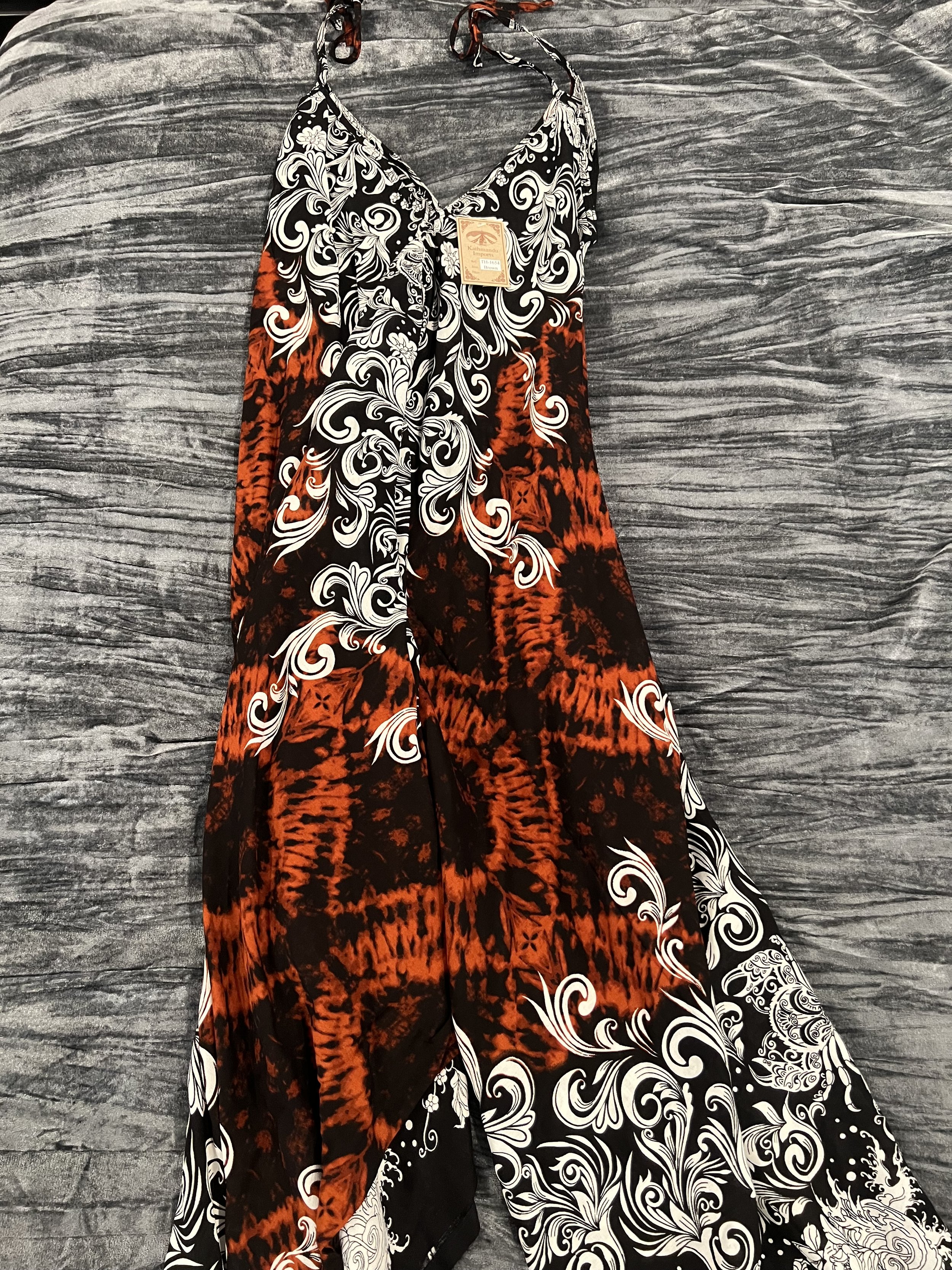 Women's Brown and Black Patterned Harem Jumpsuit Size one size fits all S-XL By Kathmandu
