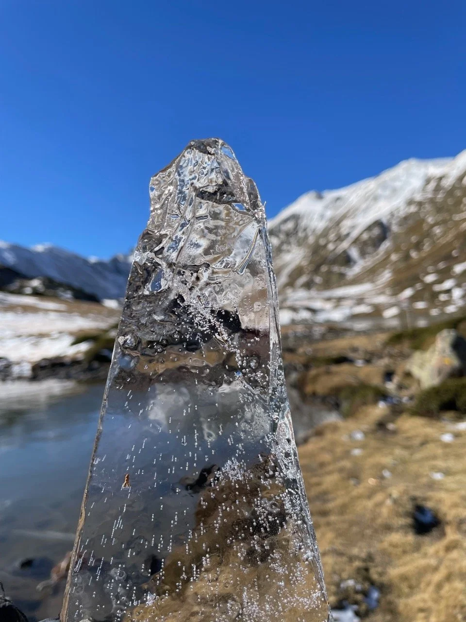 A piece of ice from one of the lakes