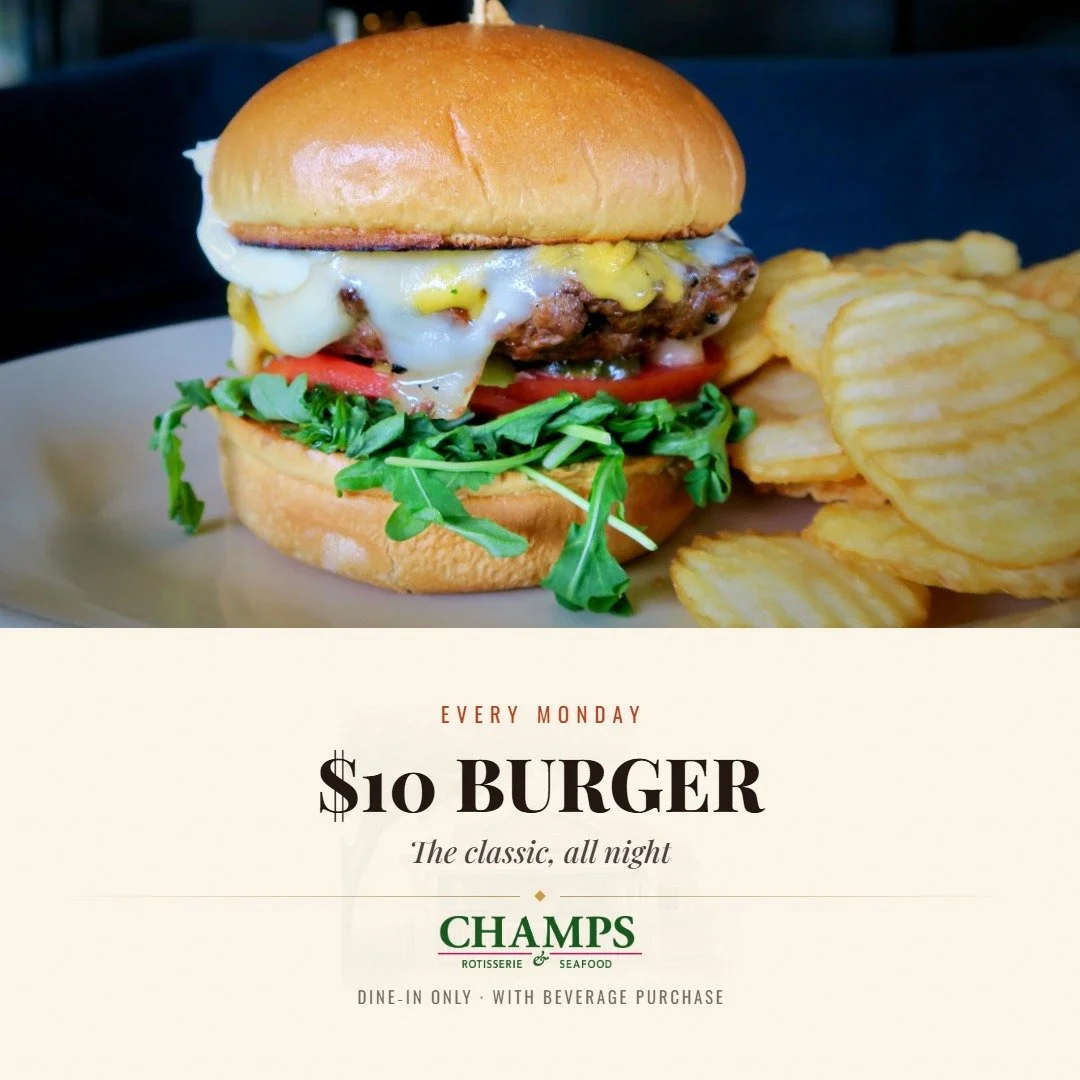 Mondays just became twice as rewarding. 🍔⭐

Dine in tonight for a $9.99 Classic Burger and fries with the purchase of a beverage.

Toast Loyalty members also earn 2x points from 7:00&ndash;9:00 PM, because a burger this good deserves a rewarding sid