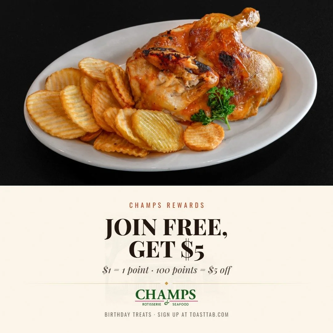 Wednesday just got a delicious French accent. 🍗🍷

Settle in for French Rotisserie Chicken served over drip potatoes, then complete the evening with a $25 bottle of house wine.

Toast Loyalty member? Visit from 7:00&ndash;9:00 PM and earn 2x points,