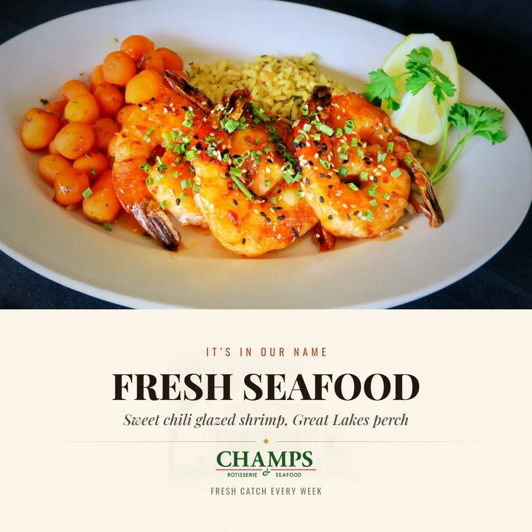 October is National Seafood Month, and our Fresh Catch understood the assignment. 🐟🍂

Every Friday and Saturday, Champs features a rotating Fresh Catch selected to keep your weekend dinner plans fresh.

The selection changes, but the strategy stays