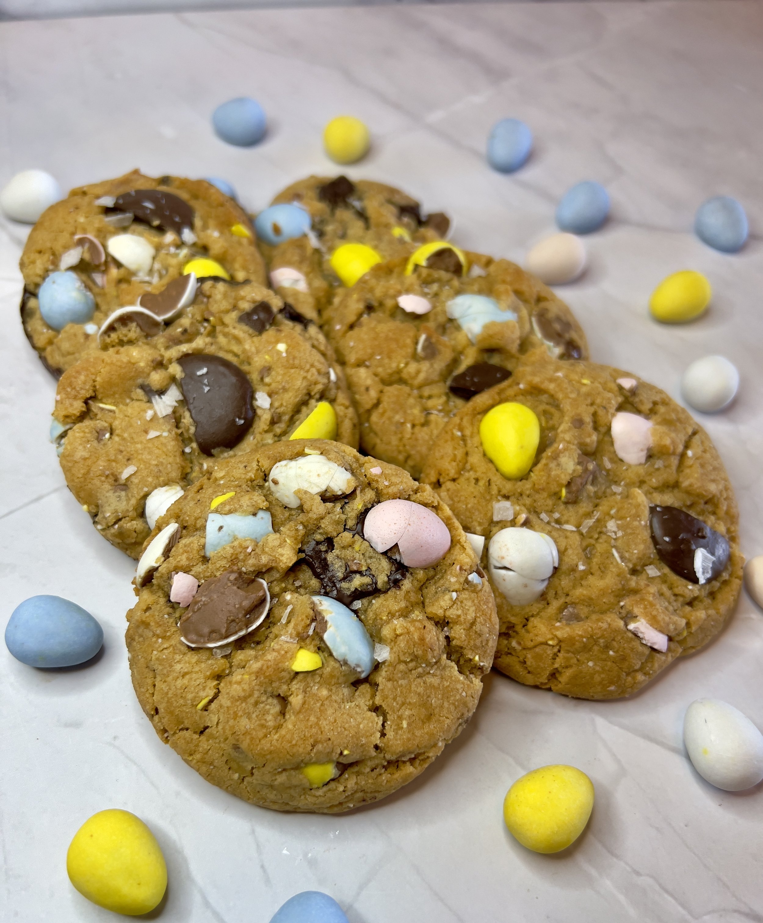 Cadbury Egg Chocolate Chip Cookies