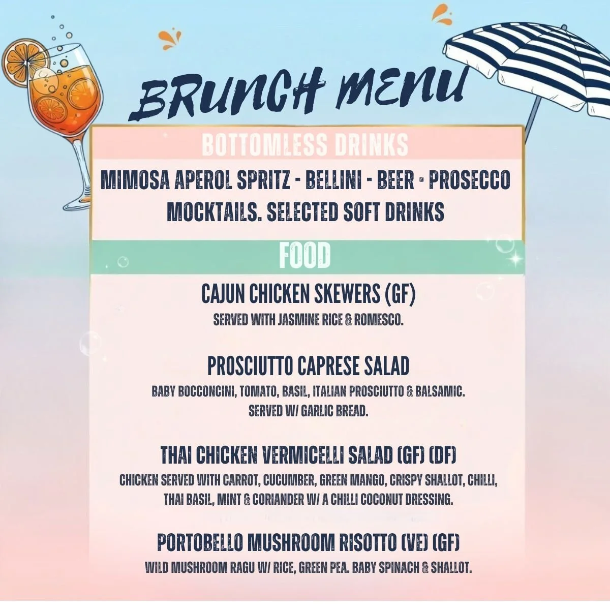 ABBA bottomless brunch Menu at Shelbourne Hotel Rooftop Bar Sydney Darling Harbour
