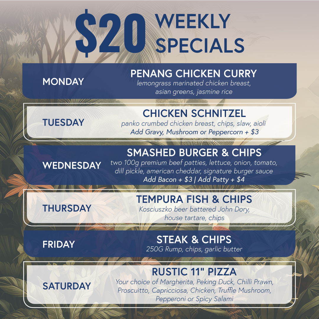 $20 Weekly special menu Monday to Saturday