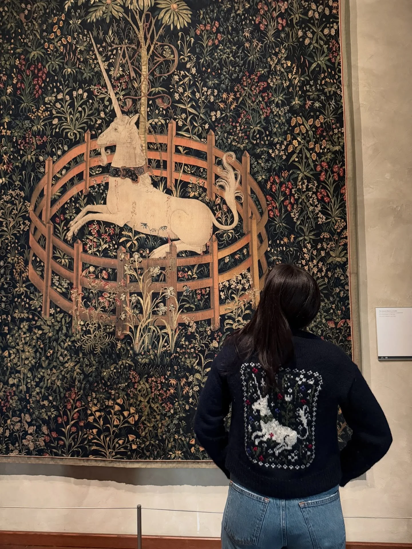 finally made the pilgrimage 🥹 an absolute joy to spend a frigid day climbing the icy hill up to @metcloisters on its perch above it all, to finally meet with three incredible test knitters, to turn a corner to find the unicorn himself waiting for us