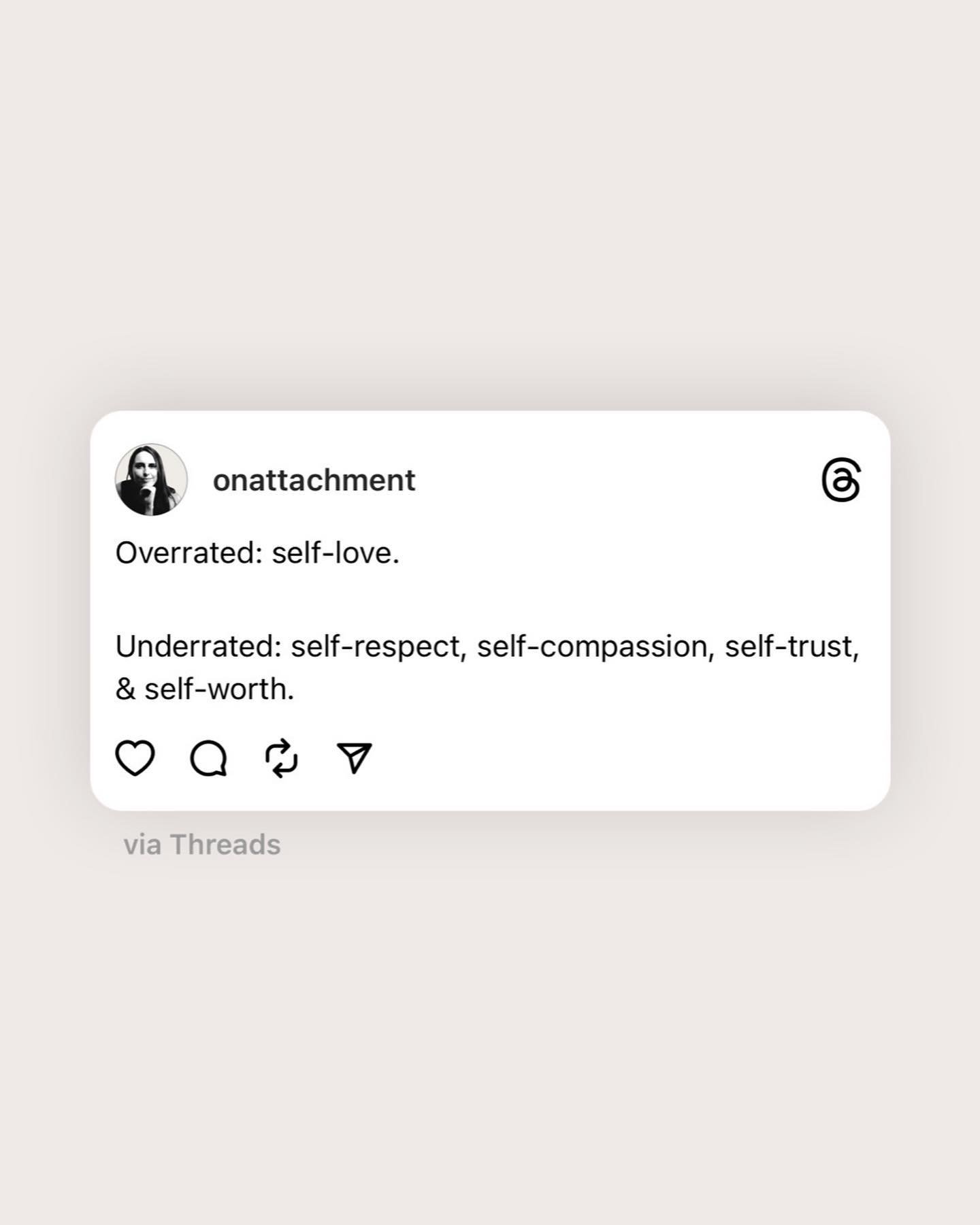 Don&rsquo;t get me wrong &mdash; self-love is great. 

But I think most content overemphasises the importance of self-love (which for many, feels out of reach) and underemphasises the importance of other core pillars like self-respect, self-trust and