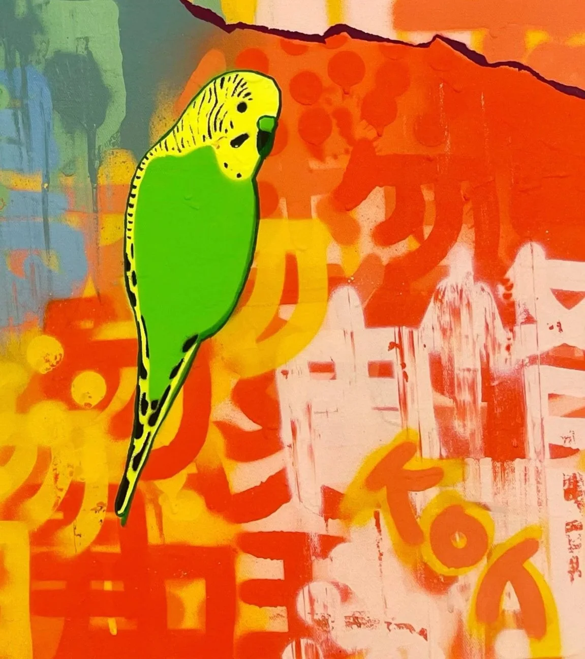 Three+Green+And+Gold+Budgies+In+The+Bush+no.2.jpg