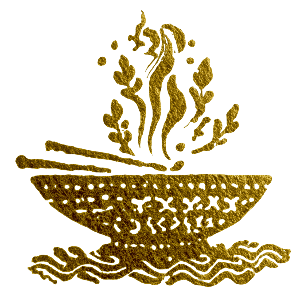 Gold-colored ship with multiple sails, resembling a historic sailing vessel, on a decorative background with waves.