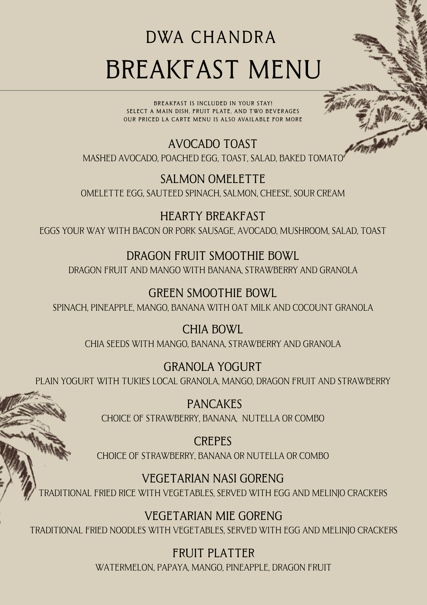 A la Carte Menu