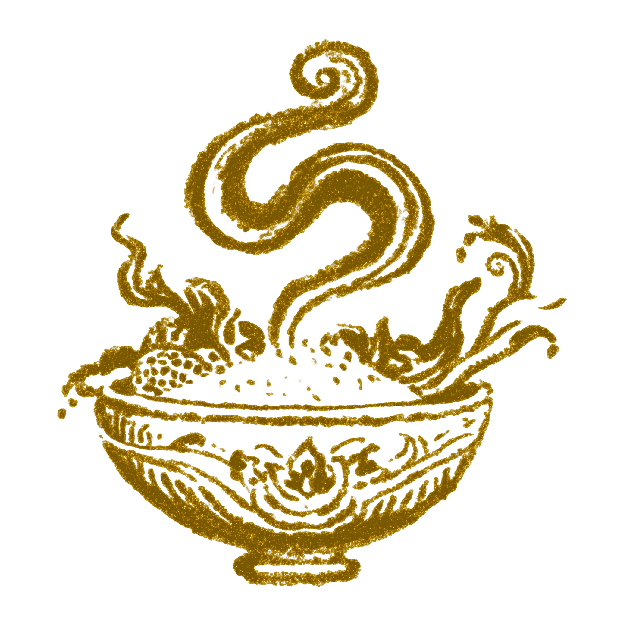 Gold glitter spiral and decorative flourish design.