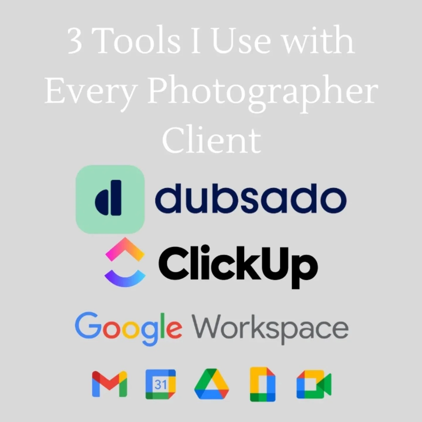✅ Dubsado for client workflows &amp; contracts
✅ ClickUp for project tracking
✅ Google Workspace for organization

If your studio isn&rsquo;t using these yet - you&rsquo;re working harder than you need to.

DM SYSTEMS to get set up right.

#Photograp