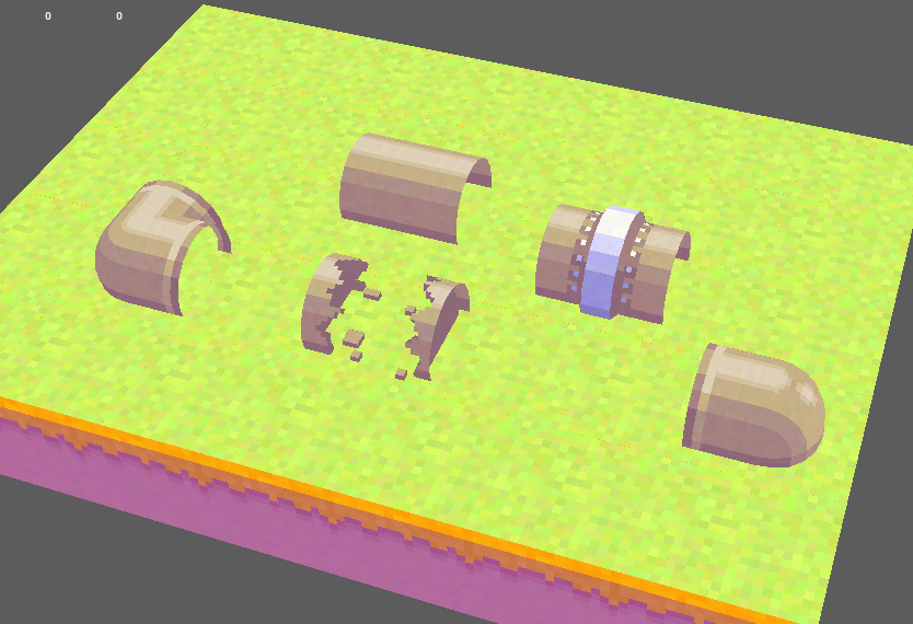 The various modular assets that make up pipes in the game.