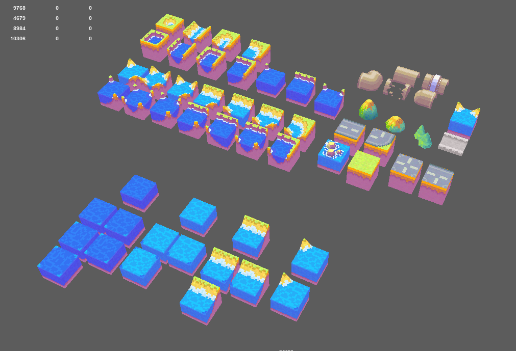 The terrain tiles and props created so far. A lot of the terrain tiles have been given a major overhaul since the Polycount competition versions.