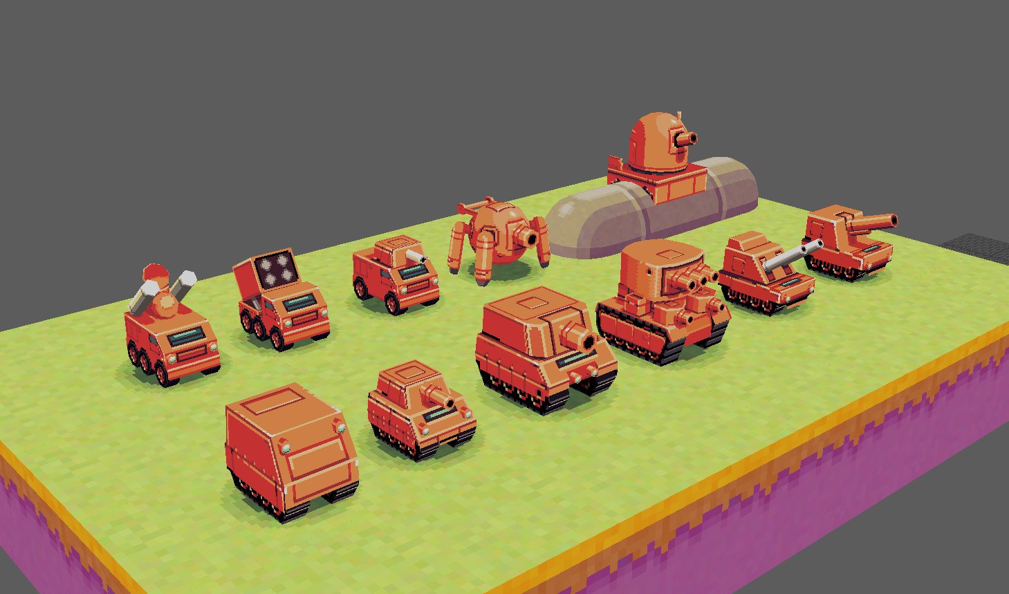 A collection of the army units completed so far, including models from the Polycount competition as well as new ones that have been added recently.