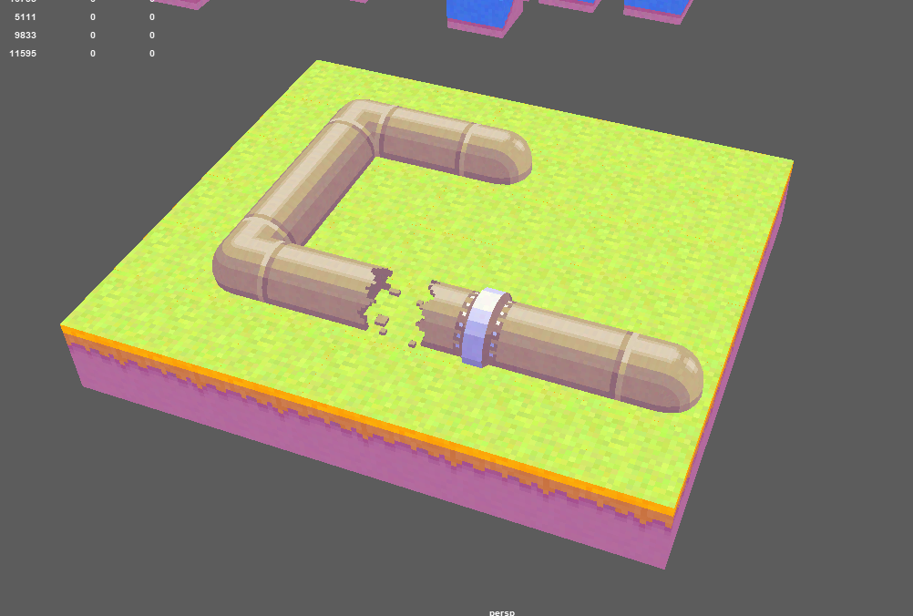 An example demonstrating how the modular pipe assets can be combined to create pipes.