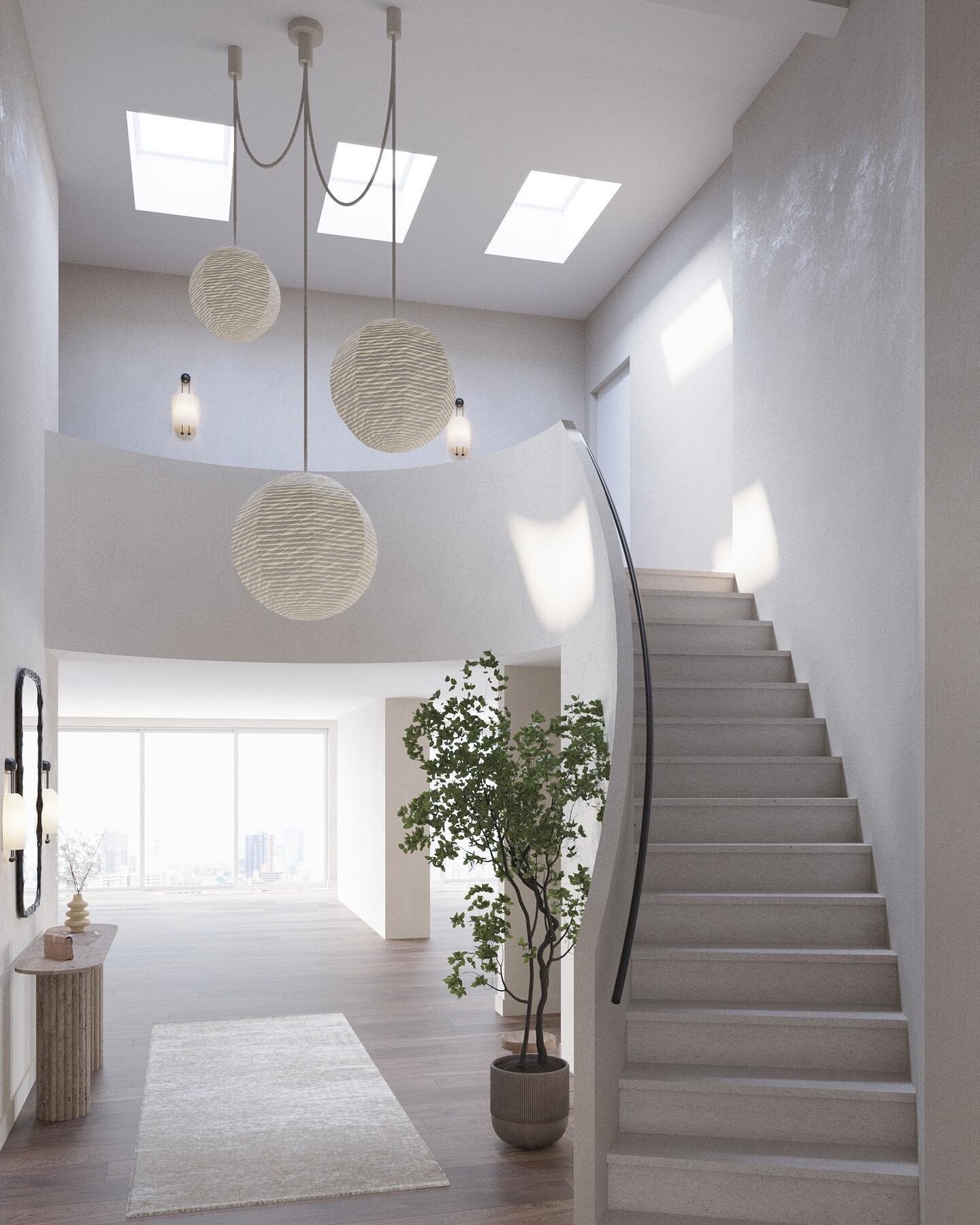 It&rsquo;s the organic curves, lime-washed walls &amp; that freaking chandelier for me. Foyer design at our Mount Olympus project 🤍 #CorioDesignHouse