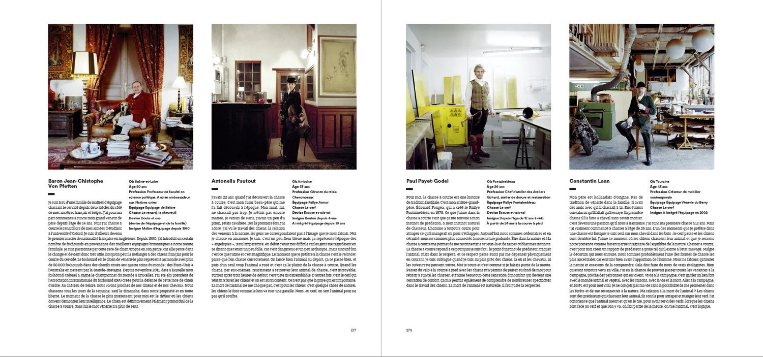 Page de magazine présentant des portraits de quatre artisans et photos de leurs ateliers.