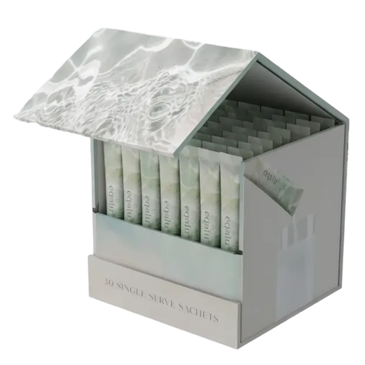 eqalu hydrogen single serve sachet box packaging design