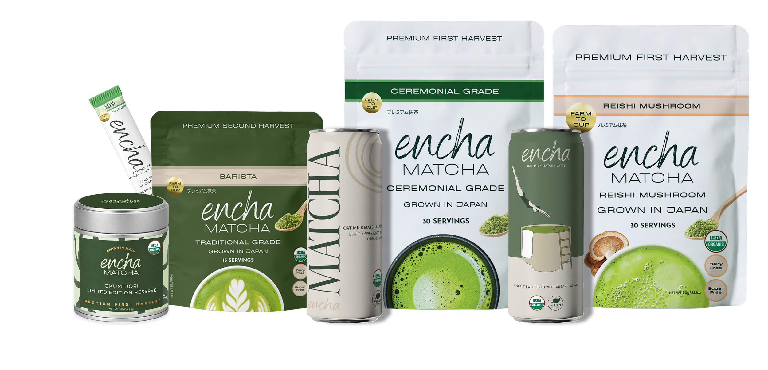Encha product range and packaging across ceremonial, barista and single-origin SKUs