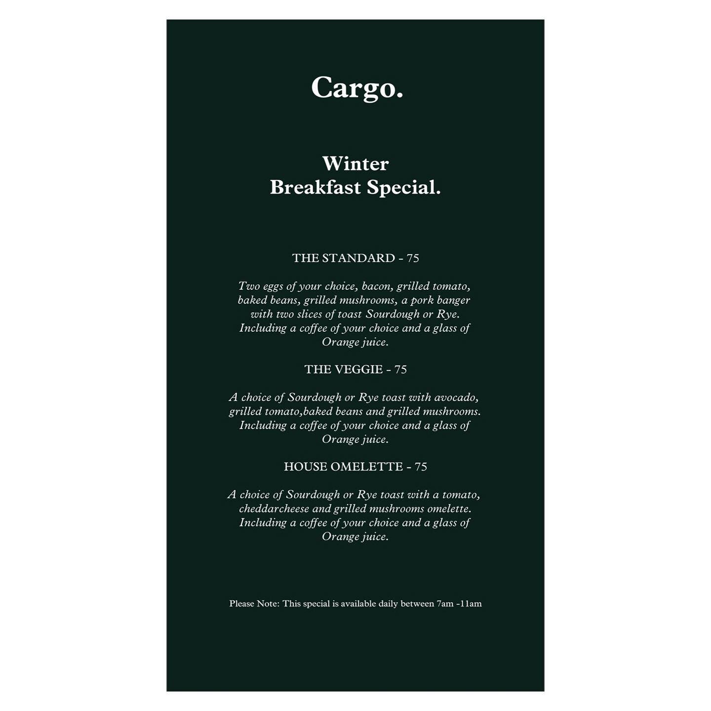 It&rsquo;s basically for free! Come join us for our Winter Breakfast Special at Cargo.

@c__a__r__g__o #cargo #restaurant #bar #capetown #southafrica #cafe @all.yours.co