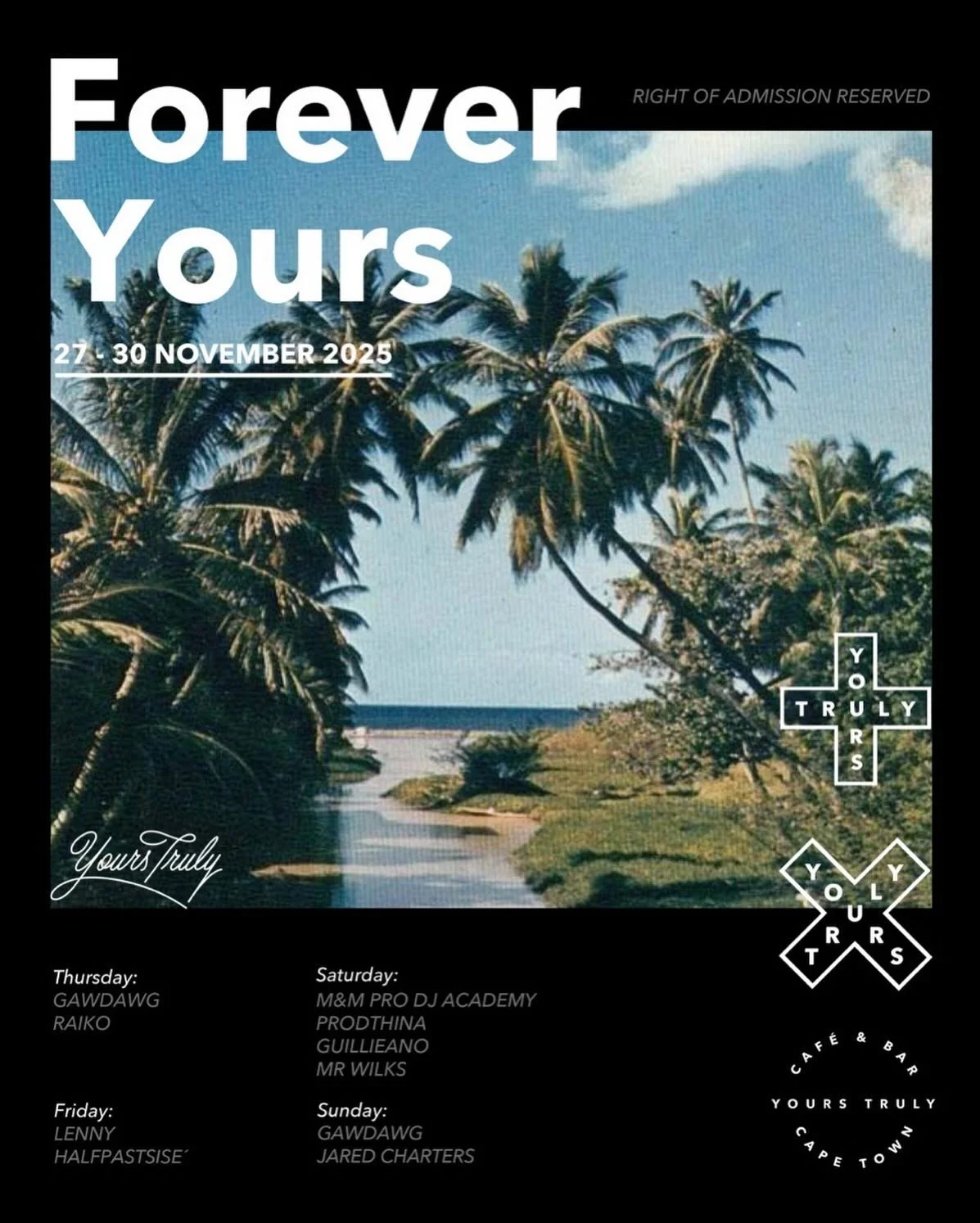 We&rsquo;re really excited for another great lineup in store this weekend 🪴🤩🎵

@yourstrulycafe #ytc #yourstruly #allyours #thisisyours #sametimetomorrow #restaurant #bar #capetown #southafrica @all.yours.co