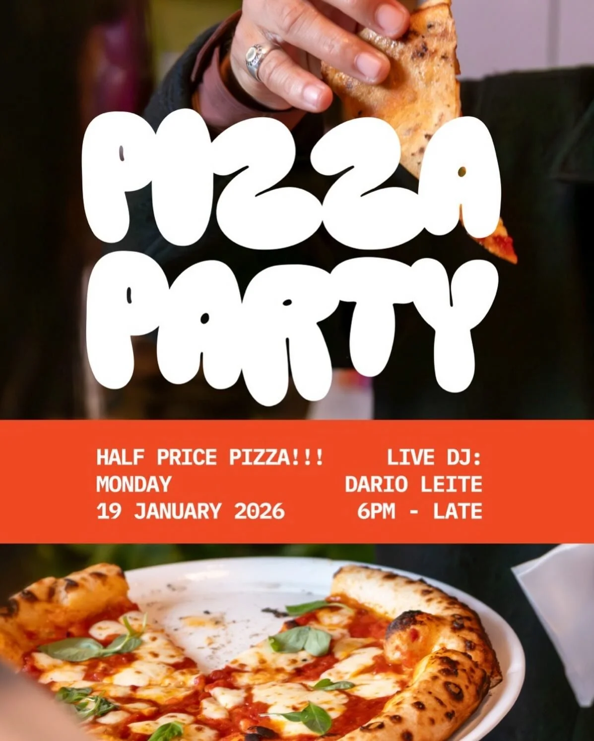 PIZZA PARTY 🎉 🍕!!! Half- Price Pizza from 6pm onwards. Monday 19 January 2026. Our friend @modernmanmusic will be playing some 🪩🎵too.

@kioskcommunity #kiosk #restaurant #cafe #communitygrocer #generalstore @all.yours.co