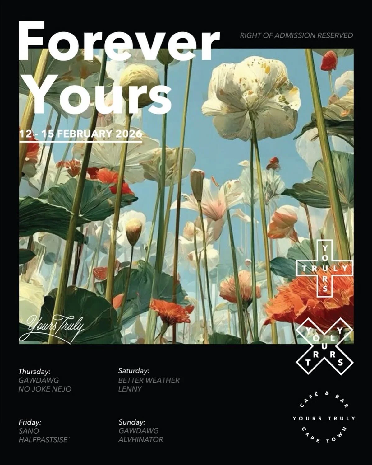 Another wonderful weekend lineup up ahead&hellip;..🪩

@yourstrulycafe #ytc #yourstruly #allyours #thisisyours #sametimetomorrow @all.yours.co