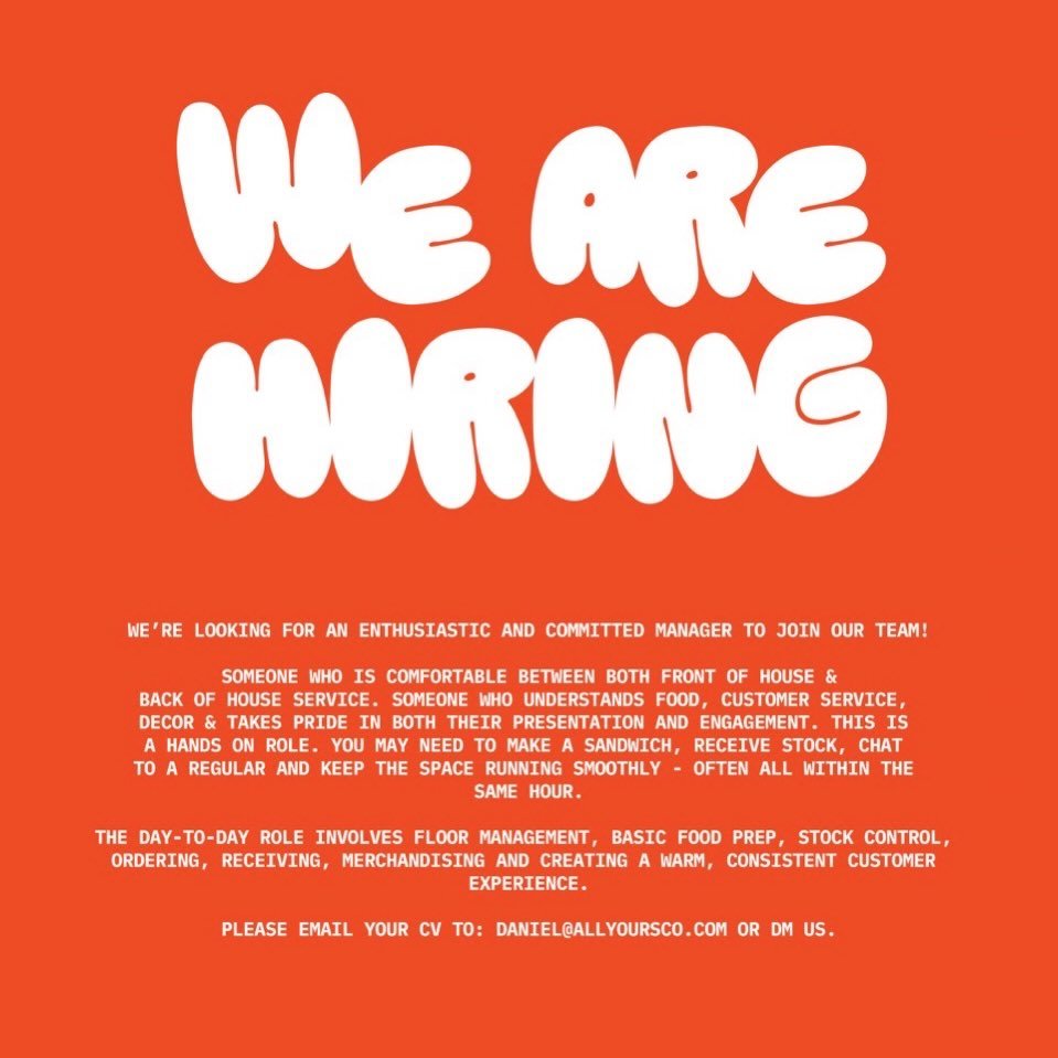 We&rsquo;re looking for a Manager to join our team!! If you think this would be a good fit, please email your CV to:
daniel@allyoursco.com or DM us&hellip;👍🤩🥳

@kioskcommunity #kioskcommunity #generalstore #dailygoods #grocer #restaurant @all.your