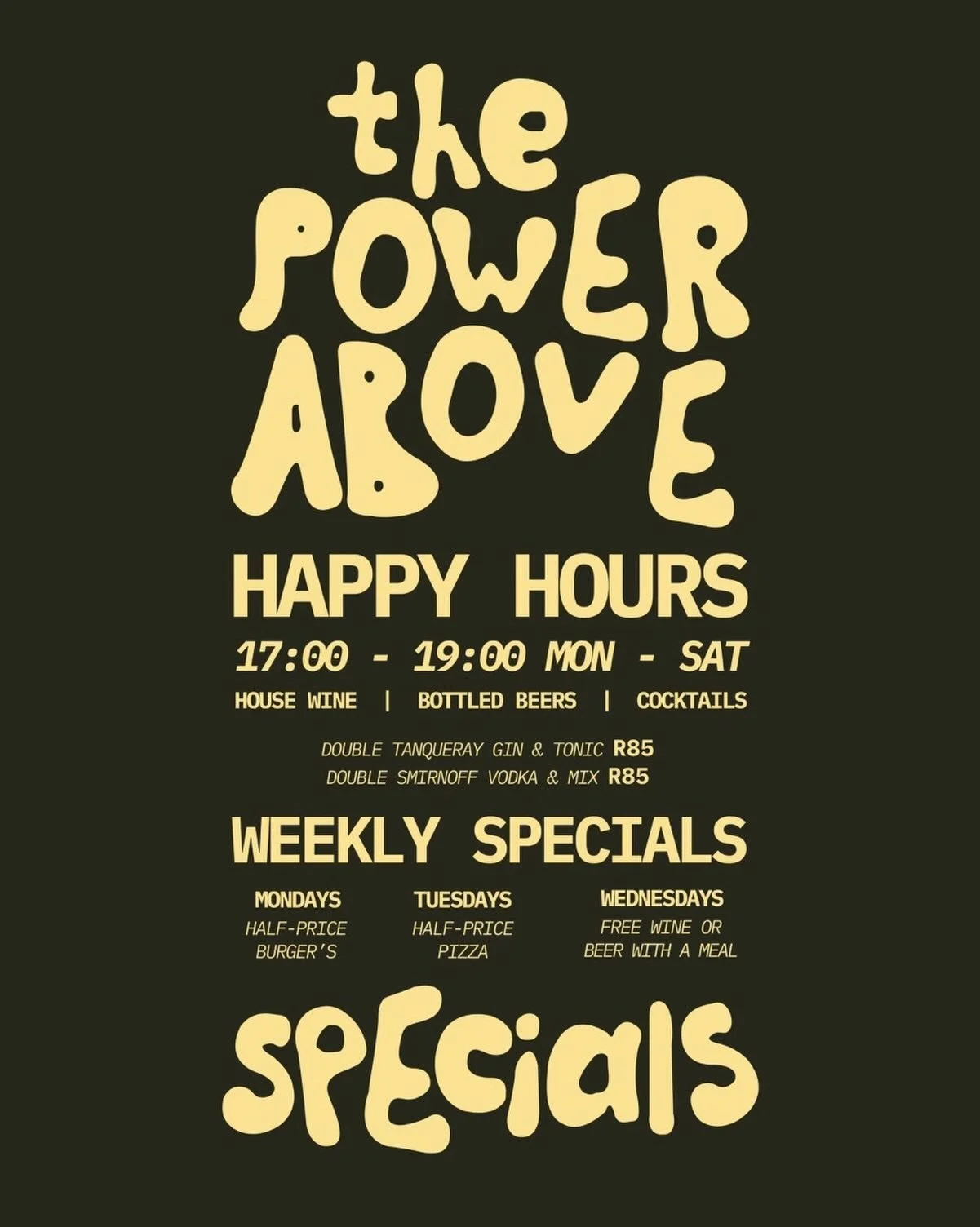 We&rsquo;ve got some wonderful specials upstairs&hellip;..come give us a try, enjoy, have fun &amp; repeat&hellip;..🍸🍺🎵🪩🪴

@thepowerandtheglory #thepowerandtheglory #restaurant #cafe #bar #specials @all.yours.co