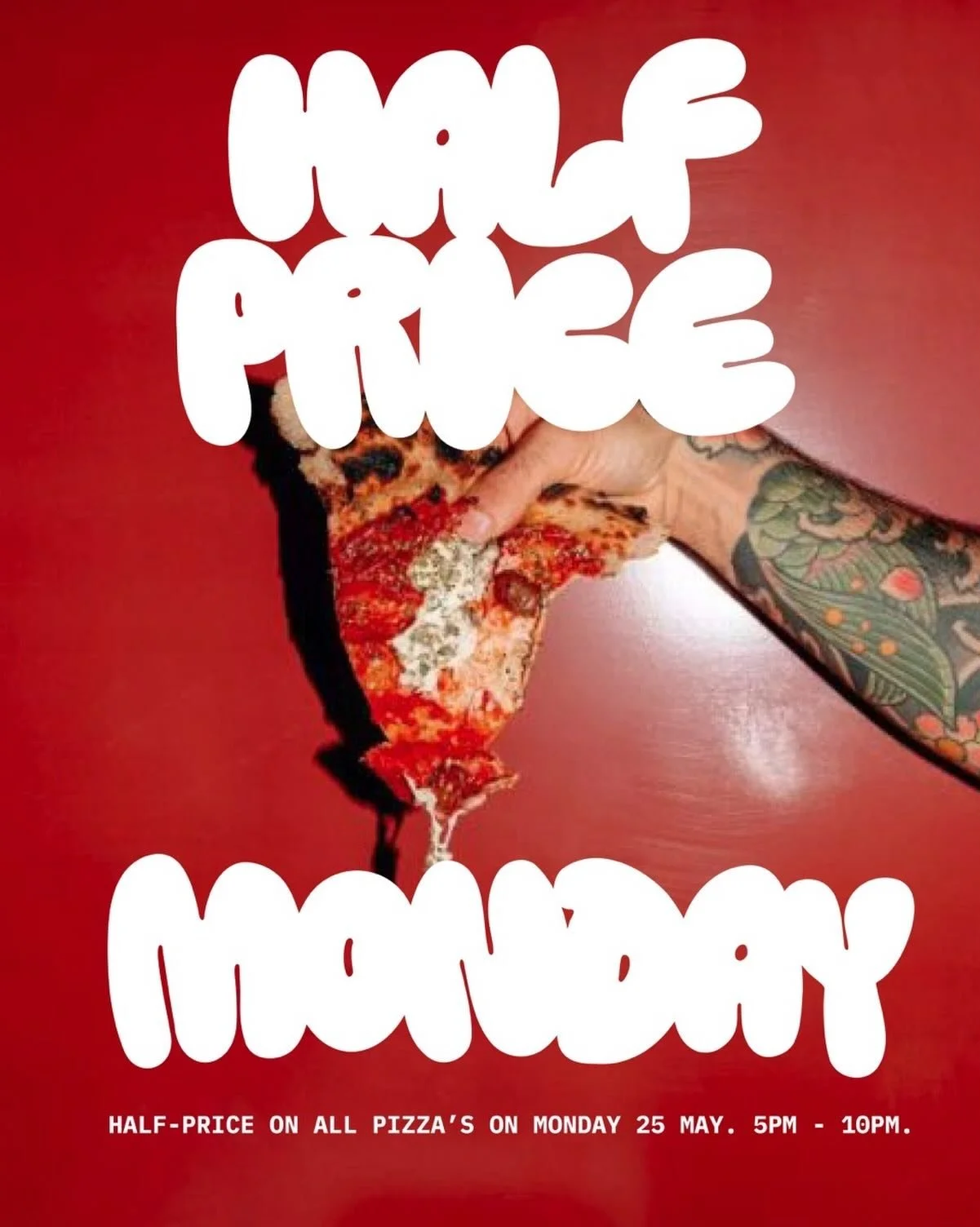 We&rsquo;ve got another edition of Half-Price Monday!!!! Half-price on all pizzas 🍕. Available for sit down or take out. Order in store only!!!!! This special is limited to tomorrow and available between 5pm - 10pm!!!! 🥰👍🤩 Get it whilst stock las