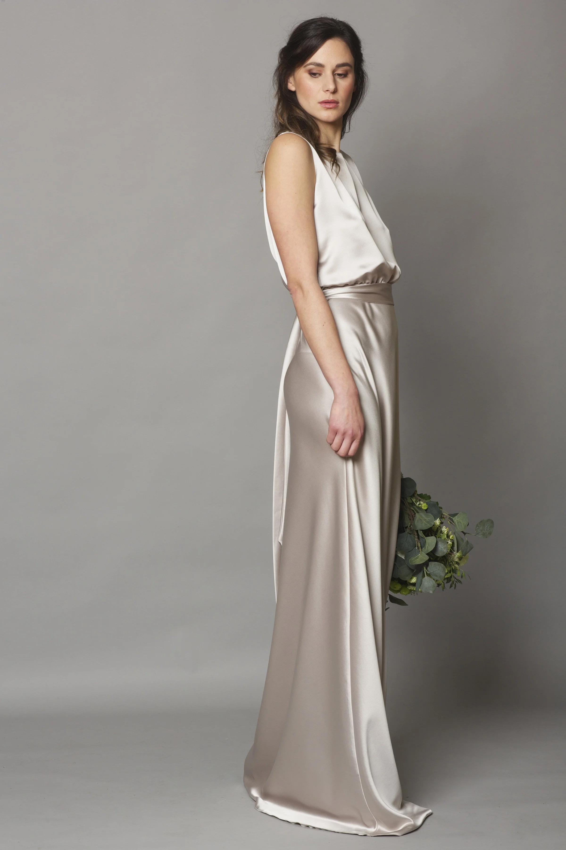 Lily Dress Satin Dress Taupe — DRESSCODE