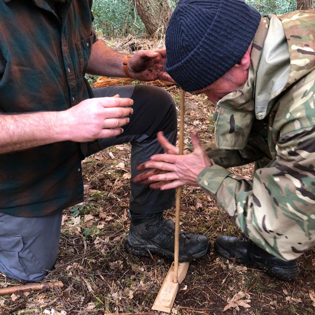 Hand drill in use.