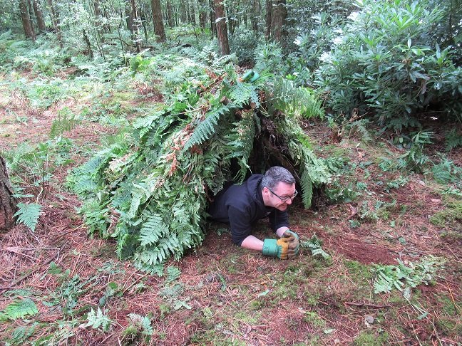 A one person natural shelter made on our Introduction to Bushcraft course