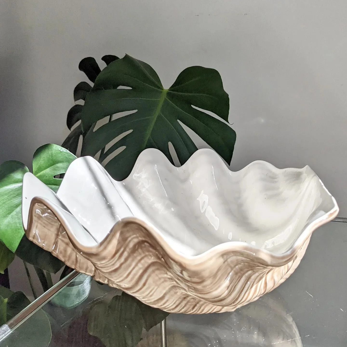[SOLD] Glam clam.

Giant clam shaped ceramic bowl. Excellent condition, one tiny chip on underside base. Marked "MAZ 99" on base, on ya Mazza.&nbsp;

13cm H | 37cm W | 33cm D
