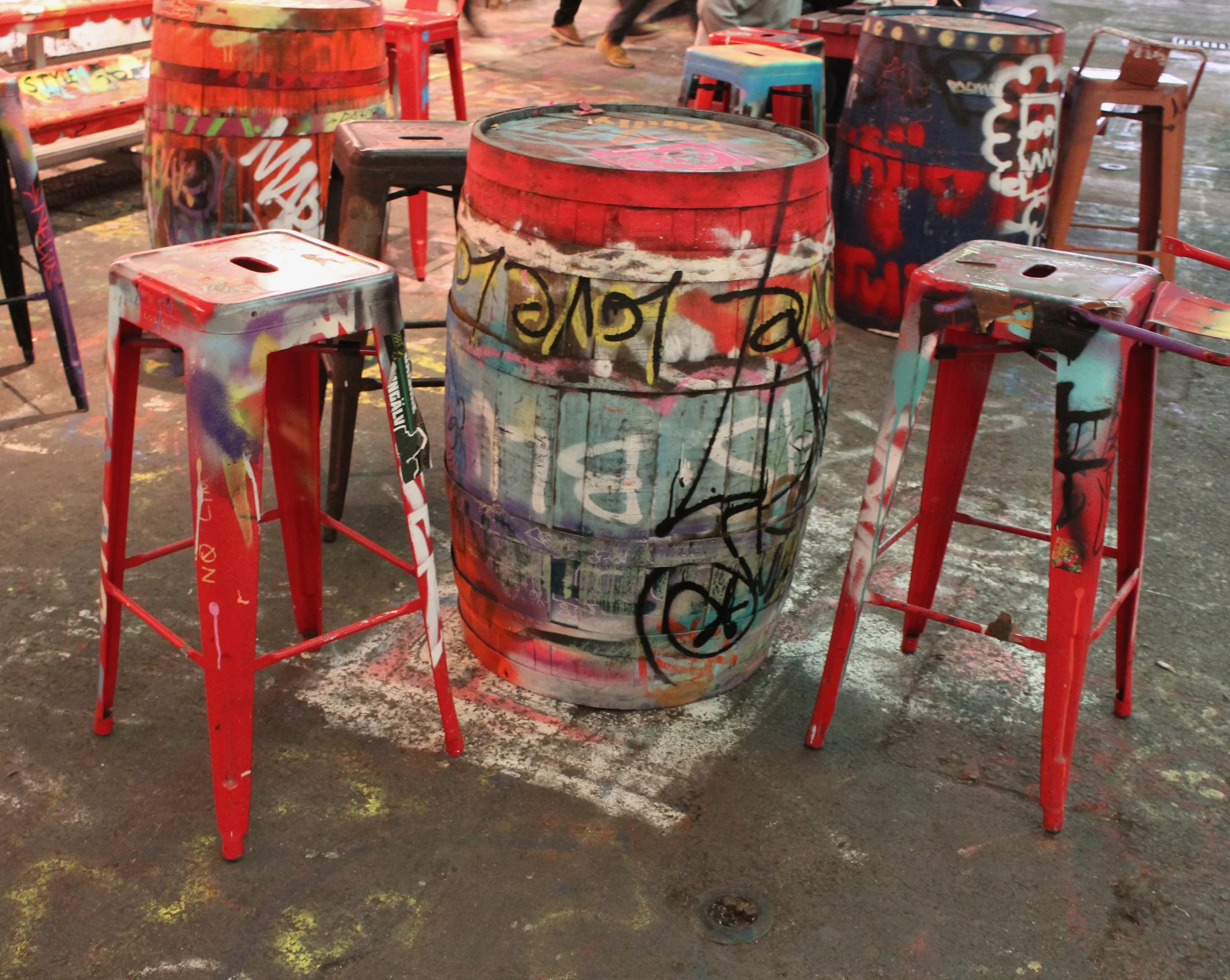© Julie Wilkin – Barrel & Stools at The Graffiti Tunnel, Leake St, London