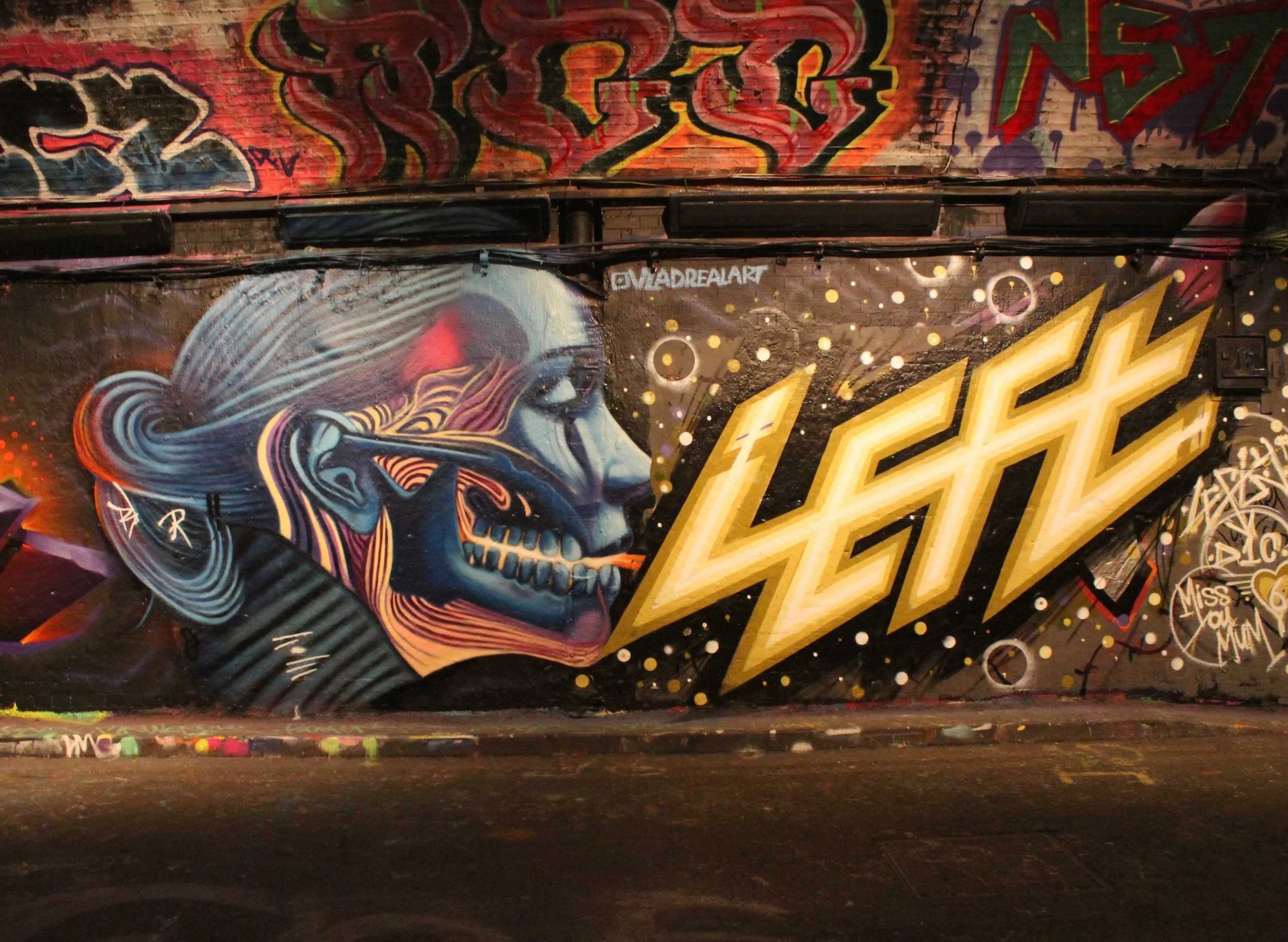 © Julie Wilkin – Face 3 (colour) at The Graffiti Tunnel, Leake St, London