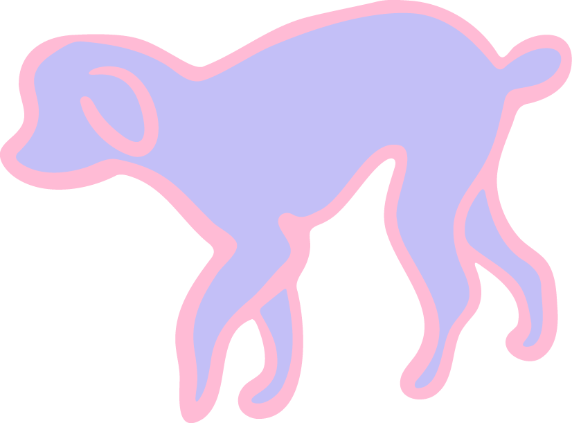 Outline of a dog with a pink border and purple interior.