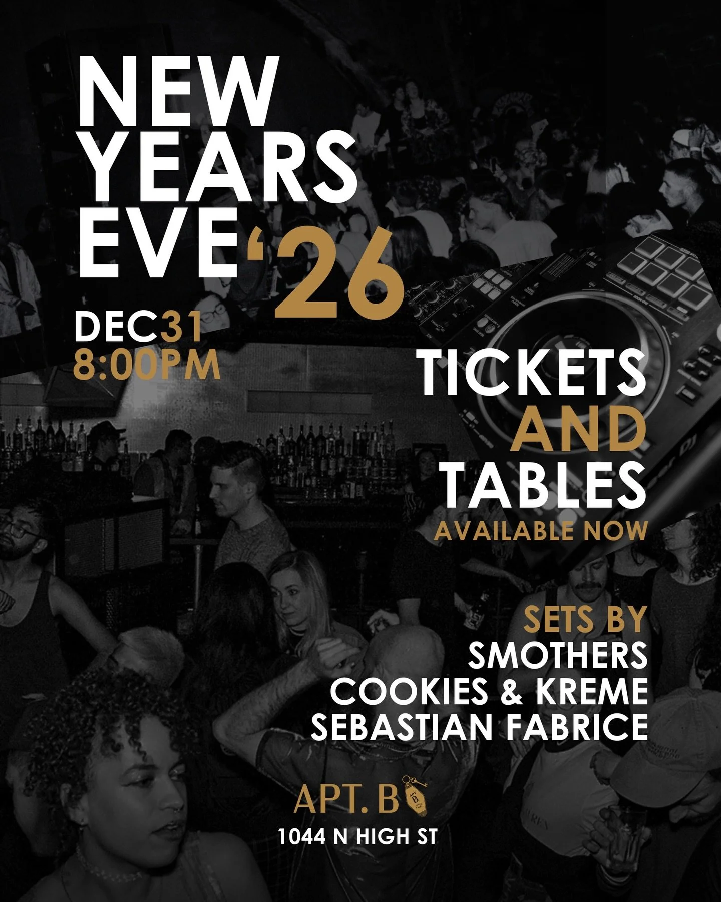 ✌️ 2025

Toast to 2026 at the Short North&rsquo;s Favorite Hidden Gem!
We&rsquo;re planning an unforgettable night filled with music, laughter and good drinks as we bid farewell to the old year and welcome the new one. Use the NYE @ APT B link in our