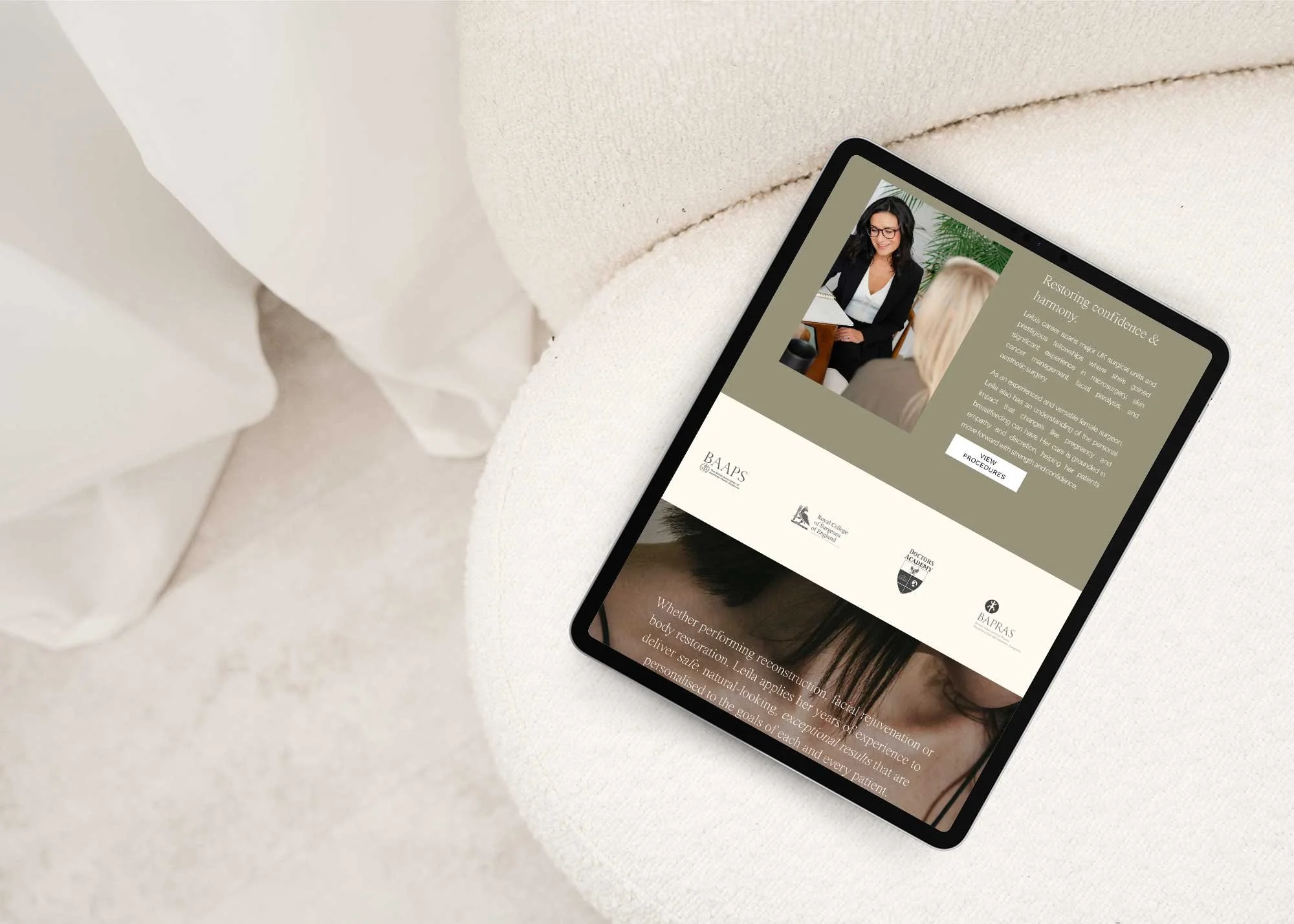 Mobile view of an aesthetic clinic website design 