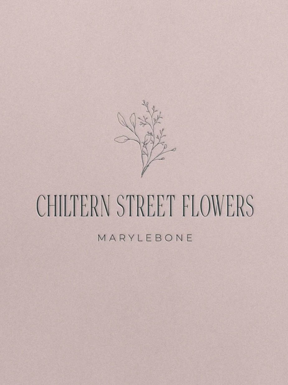 Cover of a book titled 'Chiltern Street Flowers' by Marylebone, with a simple line drawing of a small branch with leaves above the title.