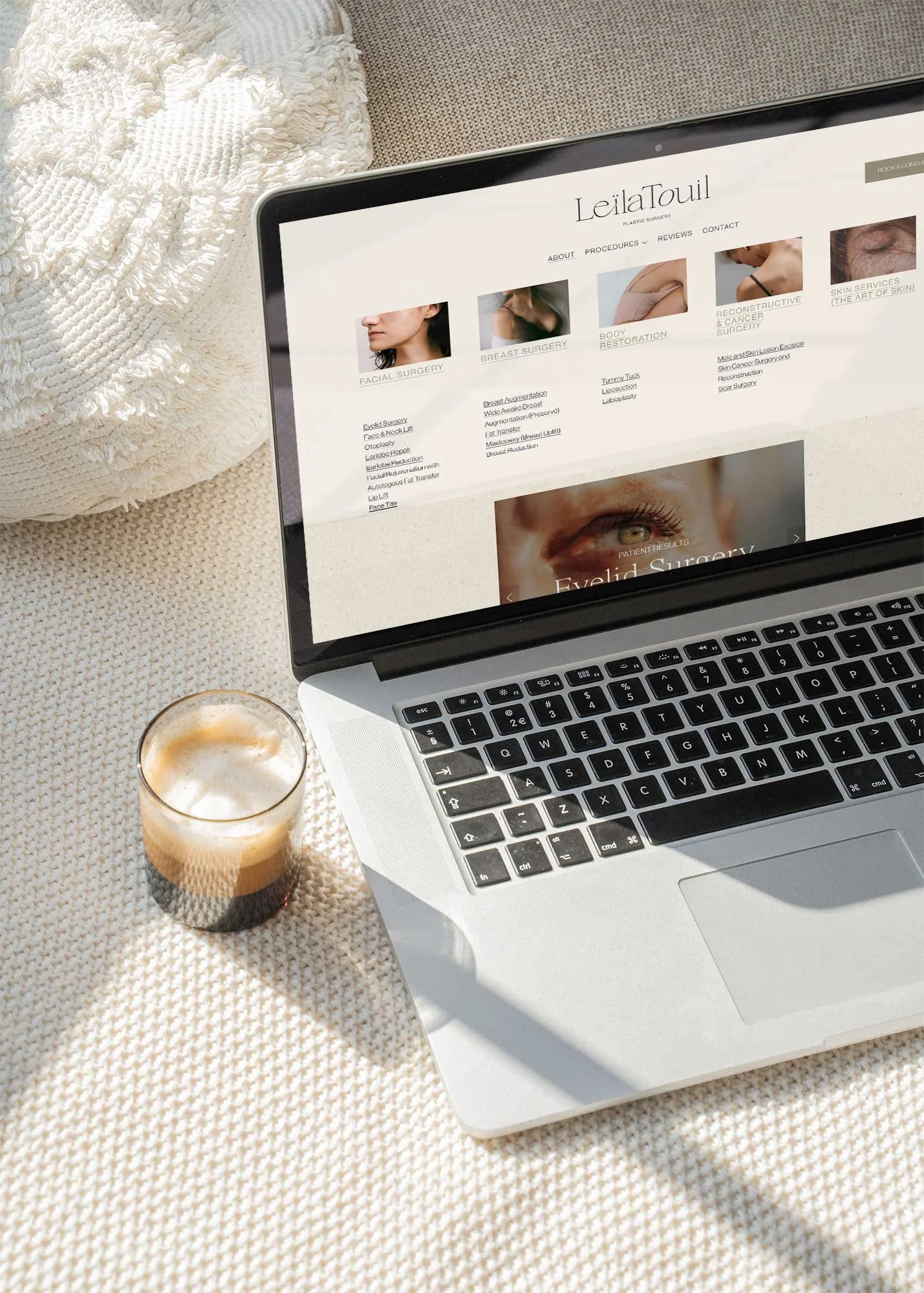 Custom mega menu showing procedure categories on an aesthetic plastic surgeon website
