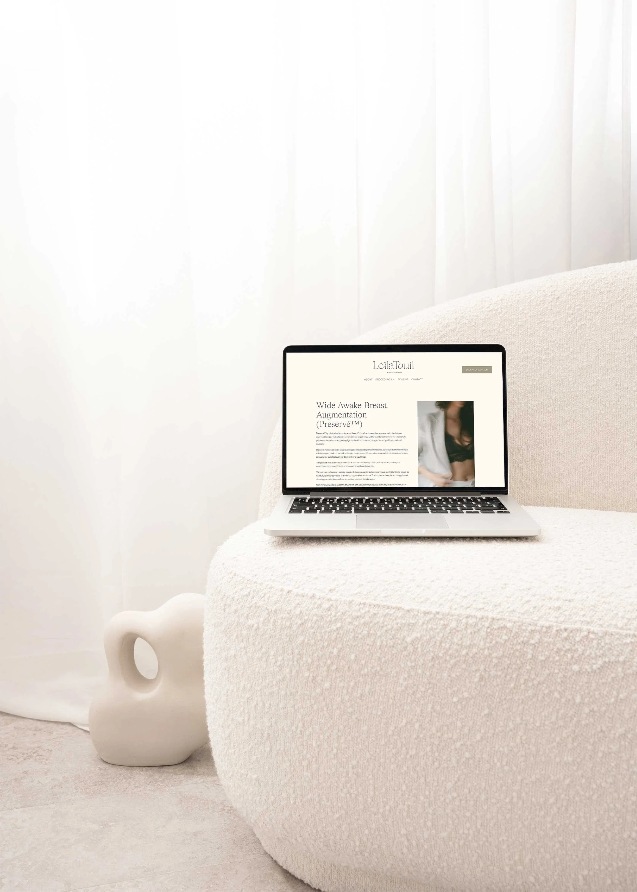 Female cosmetic surgeon website design for Miss Leila Touil, homepage on desktop