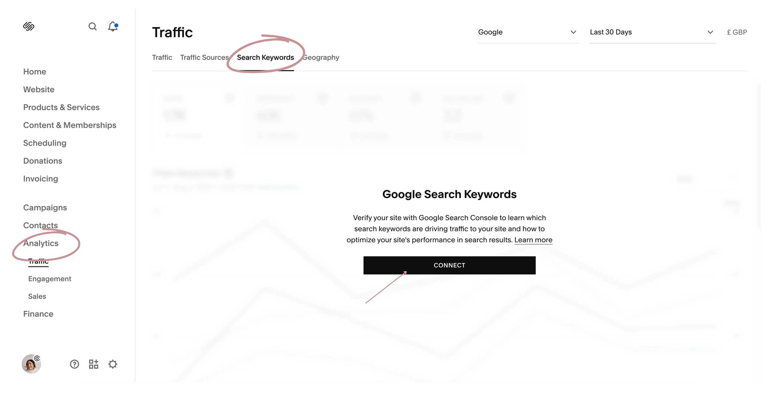 Connecting Squarespace website to Google Search Console