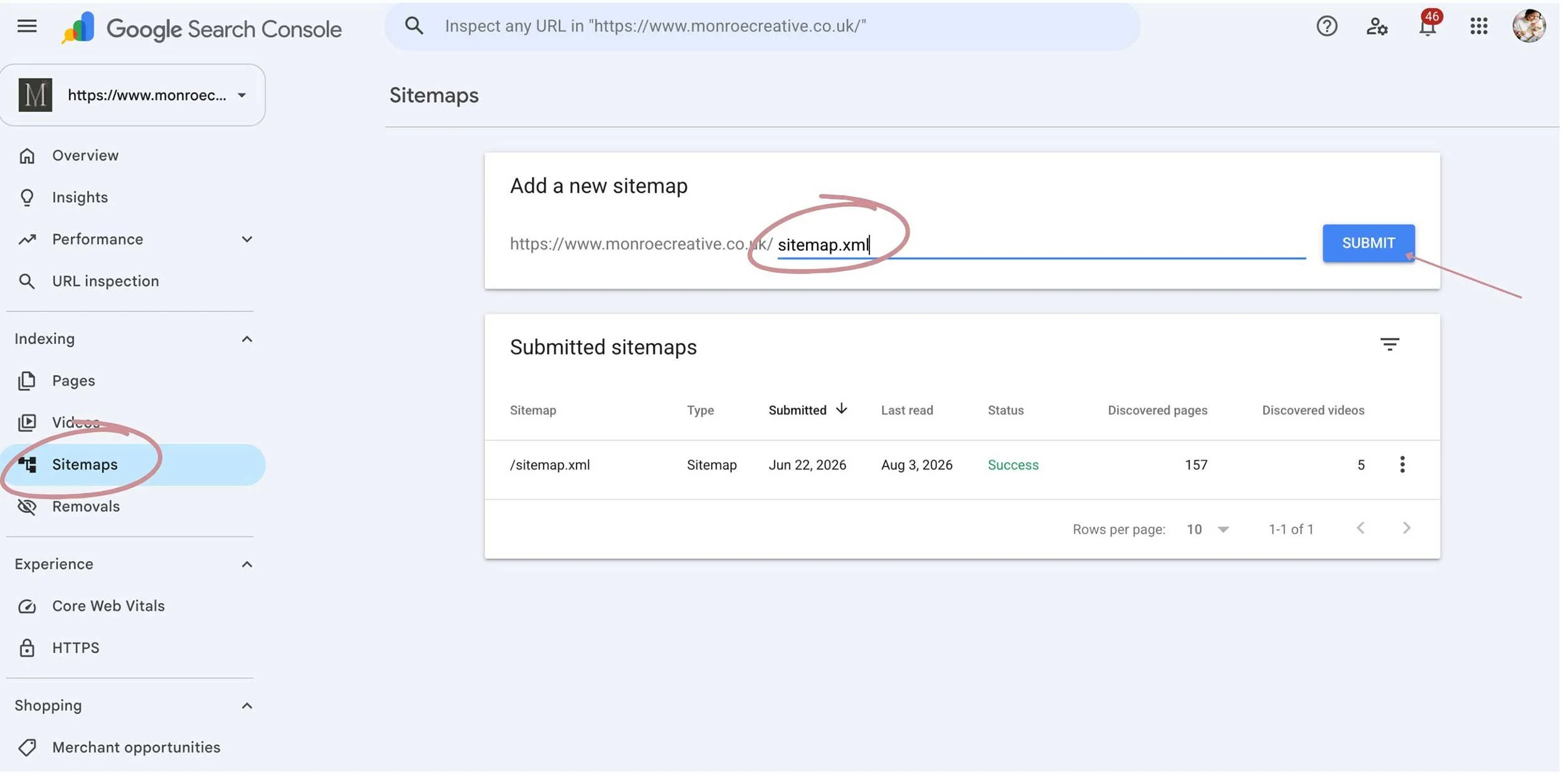 Submitting Squarespace sitemap to google search console