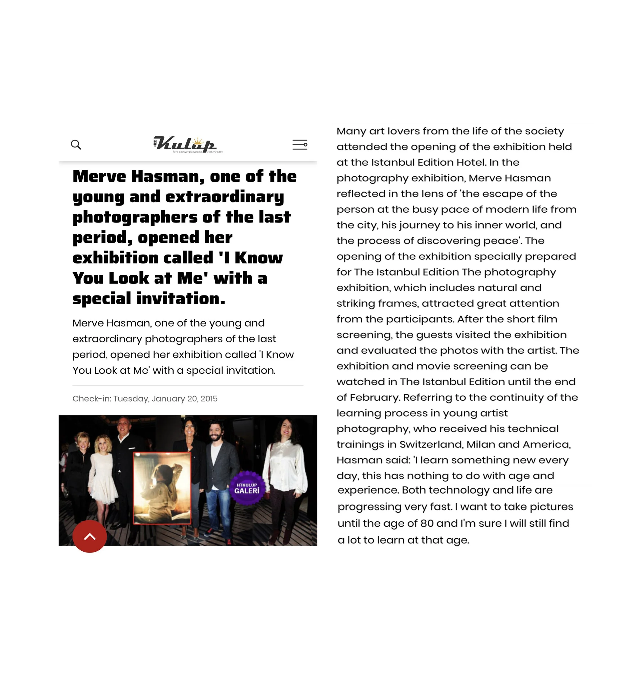 ''I know you are looking at me'' - The Edition Hotel Exhibition - HT Klup Newspaper - January 2015